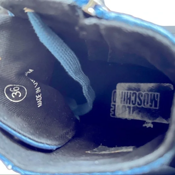 Love Moschino Blue Quilted Hearts Peace Sign High Top Sneakers - Picture 6 of 6